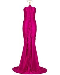 Balmain - Long Draped Bustier Dress With Embellished Detail - Lyst