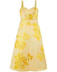 Emilia Wickstead - Elvita Floral-Print Duchesse-Satin Midi Dress - Lyst