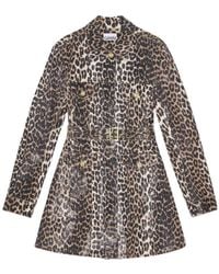 Ganni - Leopard-Print Denim Dress - Lyst