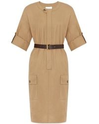Saint Laurent - Belted Short-Sleeved Midi Dress - Lyst