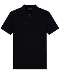 Emporio Armani - Zip-Fastening Logo-Patch Polo Shirt - Lyst
