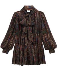 Saint Laurent - Lavallière Paisley Long-Sleeved Dress - Lyst