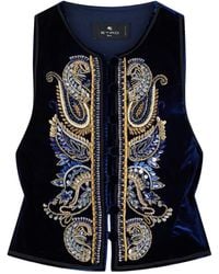 Etro - Embroidered Embellished Velvet Vest - Lyst