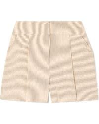 Veronica Beard - Haina Pleated Striped Blended Seersucker Shorts - Lyst