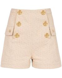 Balmain - Nude And Monogram Jacquard Print Shorts - Lyst