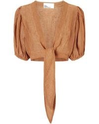 Lisa Marie Fernandez - Pouf Cropped Linen-Blend Gauze Wrap Top - Lyst