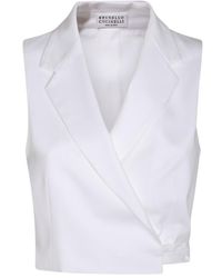 Brunello Cucinelli - Sleeveless Cropped Blouse - Lyst