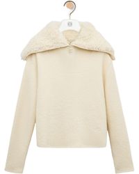 Loewe - Shearling-Collar Zip-Up Sweater - Lyst