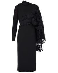 Oscar de la Renta - Floral Guipure Wool Midi Dress - Lyst