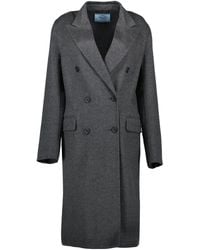 Prada - Double-Breasted Double Cashwool Coat - Lyst