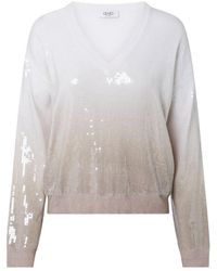 Liu Jo - Sequined V-Neck Knitted Sweater - Lyst