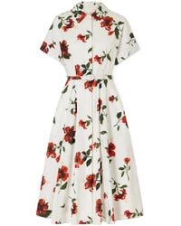 Oscar de la Renta - Floral-Print Cotton-Poplin Midi Dress - Lyst