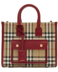 Burberry - Mini Freya Checked Tote Bag - Lyst