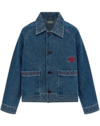 Bode - Embroidered Denim Jacket - Lyst