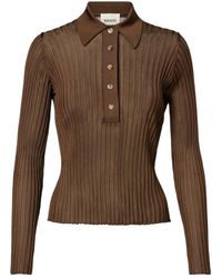 KHAITE - Vin Ribbed-Knit Sheer Polo Shirt - Lyst