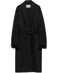 Prada - Belted Long Coat - Lyst