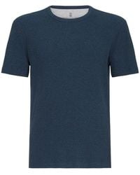 Brunello Cucinelli - Denim-Effect Ribbed Cotton Jersey Crew Neck T-Shirt - Lyst
