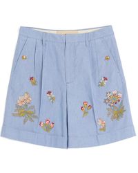 Valentino - Denim Bermuda Shorts With Embroidery - Lyst