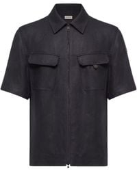 Moncler - Linen Twill Short Sleeve Zip-Up Shirt - Lyst