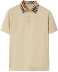 Burberry - Cotton Check Collar Polo Shirt - Lyst