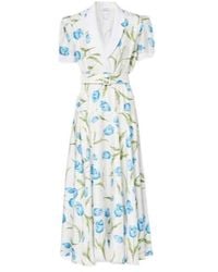 Rodarte - Belted Floral Silk Twill Midi Dress - Lyst