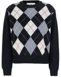 DUNST - Argyle Crew Neck Knitted Sweater - Lyst