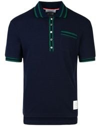 Thom Browne - Pointelle Stripe Detailed Polo Shirt - Lyst