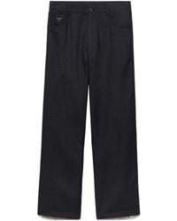 Prada - Logo-Plaque Wide-Leg Trousers - Lyst