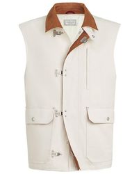 Brunello Cucinelli - Cotton And Linen Canvas Vest With Suede Inserts And Hook Fastening - Lyst