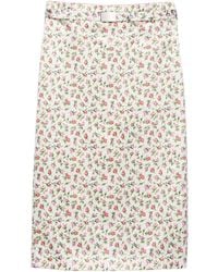 Prada - Printed Silk Duchesse Midi Skirt - Lyst