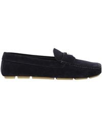 Prada - Enamel-Triangle-Logo Suede Loafers - Lyst