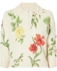 Oscar de la Renta - Floral-Printed Wool Polo Sweater - Lyst