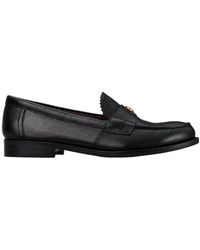 Tory Burch - Double T Logo Plaque Round-Toe Loafers - Lyst