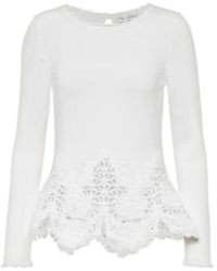 Oscar de la Renta - Lace-Trimmed Cotton Sweater - Lyst