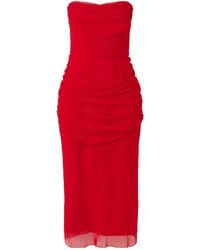 Carolina Herrera - Strapless Draped Silk-Chiffon Midi Dress - Lyst