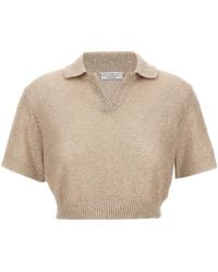 Brunello Cucinelli - Sequin Embellished Cropped Polo Shirt - Lyst