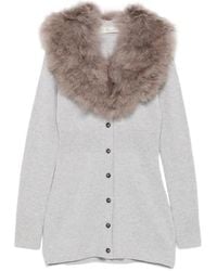 Blumarine - Faux-Fur Collar Ribbed Cardigan - Lyst
