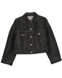 Brunello Cucinelli - Contrast-Stitch Cropped Denim Jacket - Lyst