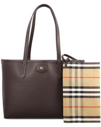 Burberry - Logo Patch Checked Reversible Tote Bag - Lyst