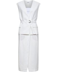 Brunello Cucinelli - Ivory Viscose And Linen Fluid Twill Midi Dress - Lyst