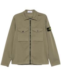 Stone Island - Logo-Patch Zip-Up Cotton Shirt - Lyst