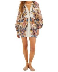 FARM Rio - Sea Garden Floral-Printed Long-Sleeved Mini Dress - Lyst