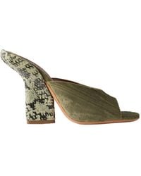 Dries Van Noten - Snake-Effect Leather-Trimmed Velvet-Moire Sandals - Lyst