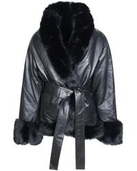 ROTATE BIRGER CHRISTENSEN - Belted Faux Fur Trim Leather Jacket - Lyst