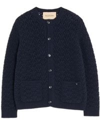 Valentino - Wool And Cashmere Cardigan With Metallic V Detail - Lyst