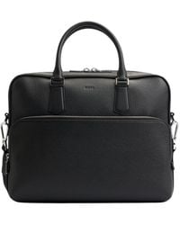 BOSS - Logo-Debossed Leather Laptop Bag - Lyst