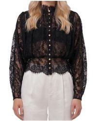 Self-Portrait - Sheer Lace High Neck Top - Lyst