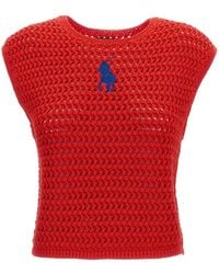 Polo Ralph Lauren - Crochet Logo Embroidered Sleeveless Top - Lyst