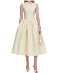 Self-Portrait - Bow Collar Taffeta Midi Dress - Lyst
