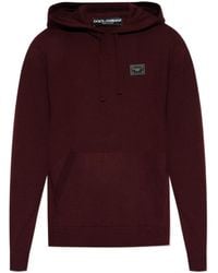 Dolce & Gabbana - Logo Plaque Knitted Drawstring Hoodie - Lyst